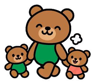 子どもたちと手をつないで歩くお父さんくま