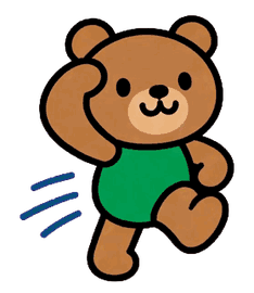 敬礼して走り出すお父さんくま