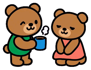 お母さんくまに飲み物を渡すお父さんくま