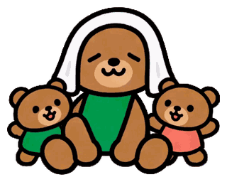 お風呂上がりに子どもたちとタオルにくるまるお父さんくま